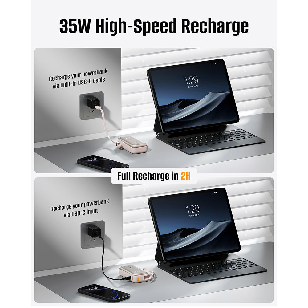 Voltme Hypercore Z 10K mAh PowerBank with Built-in USB-C Cable Sakura