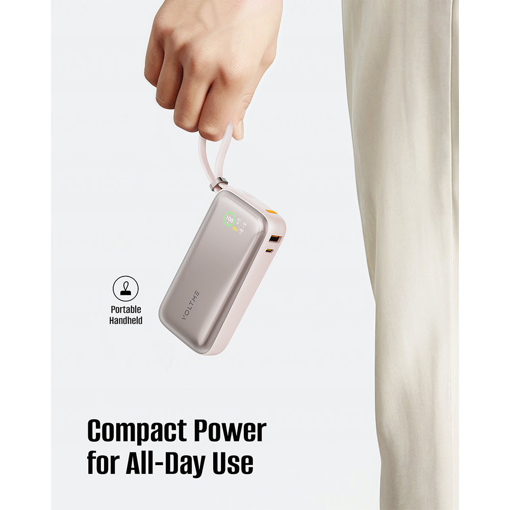 Voltme Hypercore Z 10K mAh PowerBank with Built-in USB-C Cable Sakura