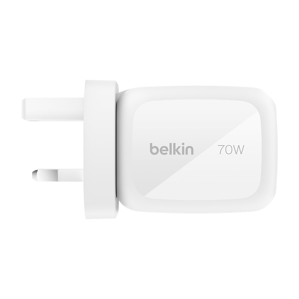 Belkin 70W 3-port GAN Wall Charger with Travel Plug & Travel Pouch White