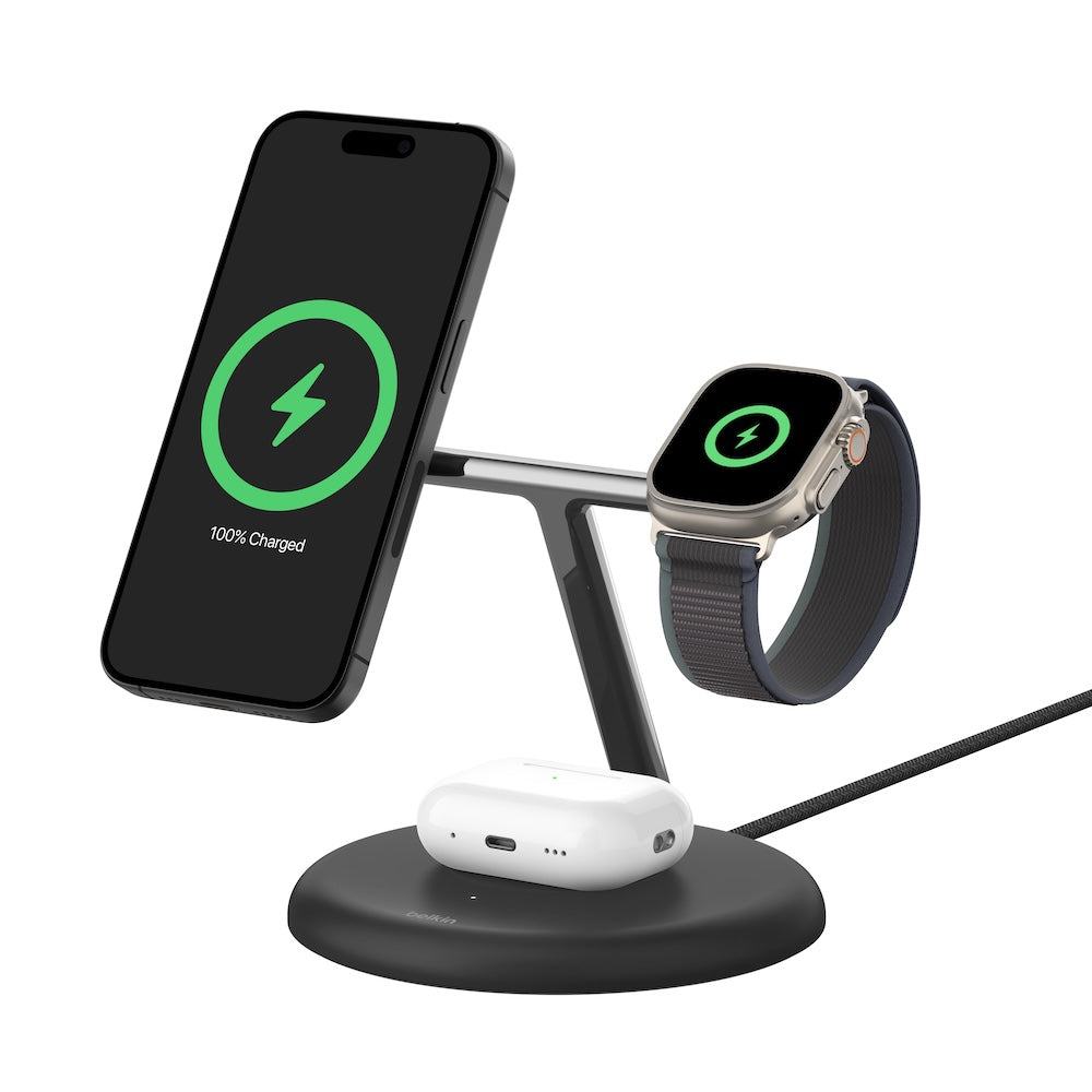 Belkin Qi2 3-in-1 Wireless Charging Stand (Black)
