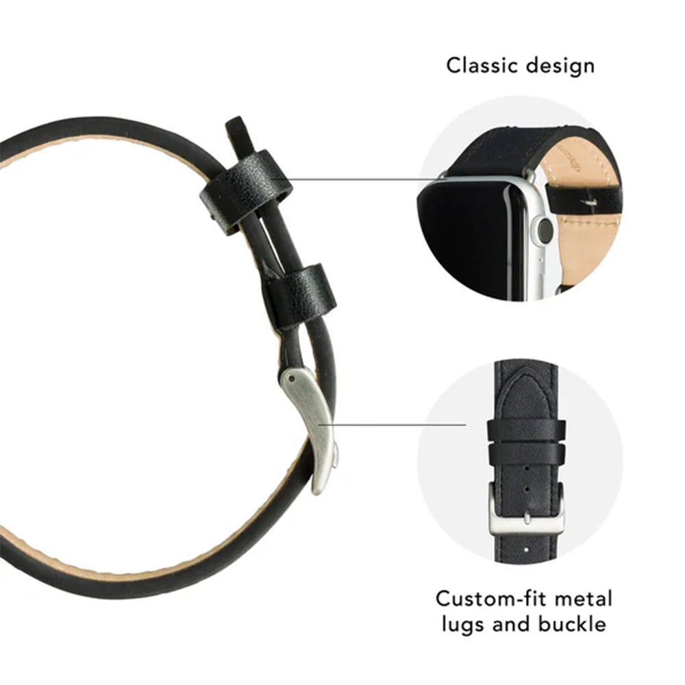 dbramante1928 Copenhagen Watch Strap for Apple Watch 42/44/45/46 (2024)/49mm – Black/Silver