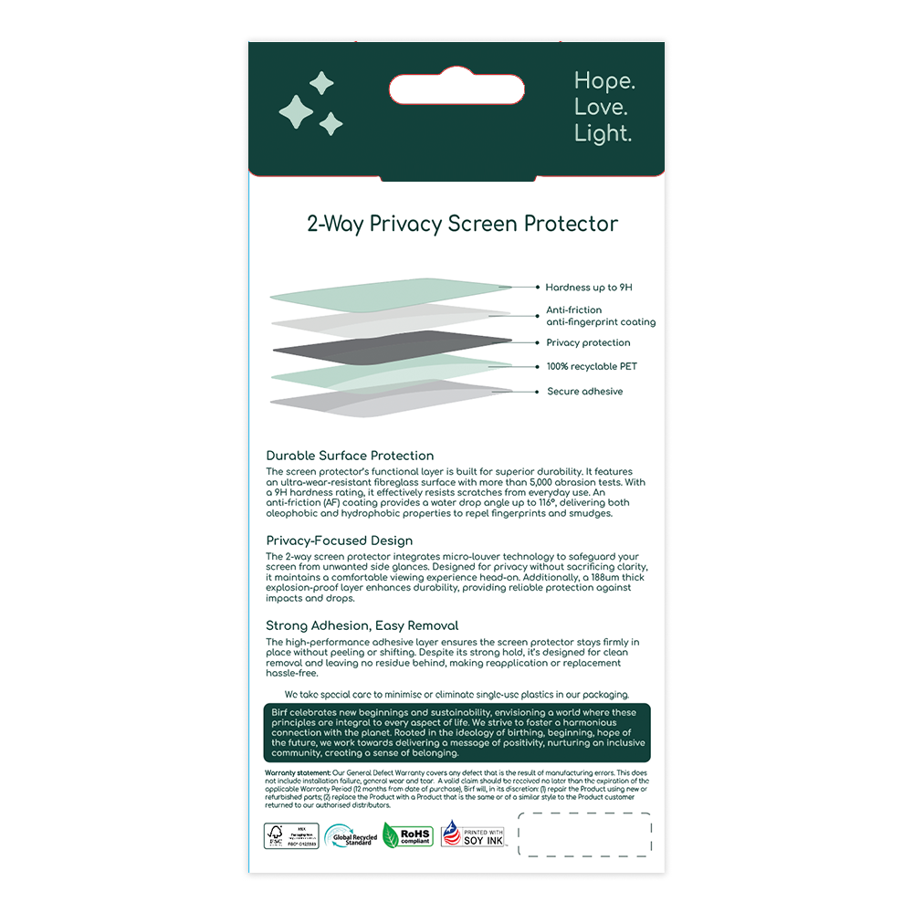 Birf 2-Way Privacy Screen Protector for iPhone 17 Pro