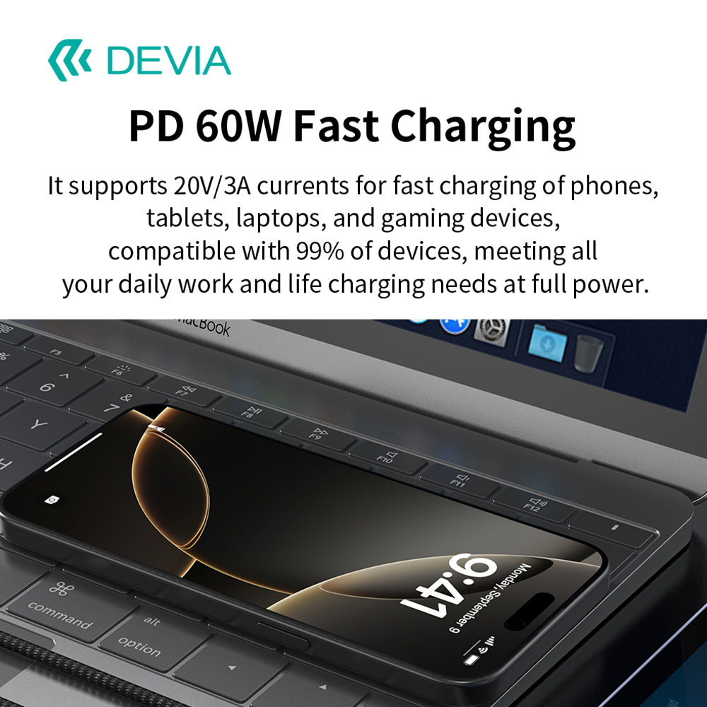 DEVIA Cable Ultra10 Type-C to Type-C Keychain Lanyard Fast Cable (0.2M) EC644  - Black